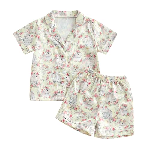 Kuriozud 4th of July Baby Girl Pajamas Silk Stain Pjs Summer Shirt Tops+Shorts 2Piece Set Toddler Kids Little Girl Sleepwear