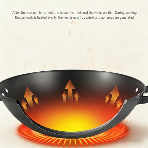 Wok de hierro fundido con tapa, 13.39"/14.17" acero al carbono pre-sazonado miniatura 5