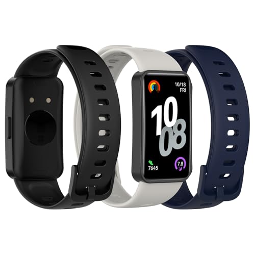Lista de huawei band funciones los mejores 10. 47 Bigqin 3 Piezas Correa Compatible con Huawei Band 10/9/8, Pulsera de Silicona Suave Reemplazo Deportiva Respirable Reloj Banda, 5.1'-8.8', Negro, Azul, Gris