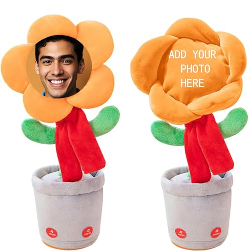 Dancing Flower with Custom Face,Custom Dancing Talking Sunflower Toy,Repeats What You Say Sings Mimicks Records Songs,Personalized Funny Gifts for Birthday& Festival (Battery-Orange)