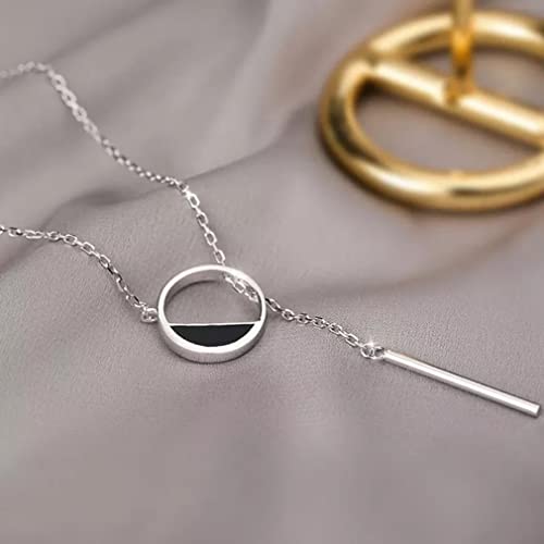 Collier rond noir en argent sterling femmes bijoux à glands géométriques - 3