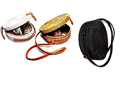 Sac b4 rigide disque en rotin 20 cm bandoulière cuir noir blanc paille homme femme