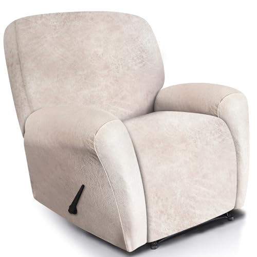 Image of ANARACHON Recliner Chair Covers Leather Look, 4 Pieces Recliner Covers Non Slip, Soft Slipcovers for Large Recliners, Furniture Protector Washable for Pets (1 Seater, 02 Beige)