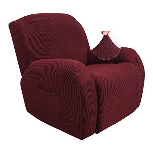 Jiviner Super Stretch Recliner Chair Covers 4 Pieces Sofa Slipcover For Recliner Chair Spandex Soft Recliner Slipcover With Pockets Recliner Furniture Protector (Recliner, Wine Red) #TOP26