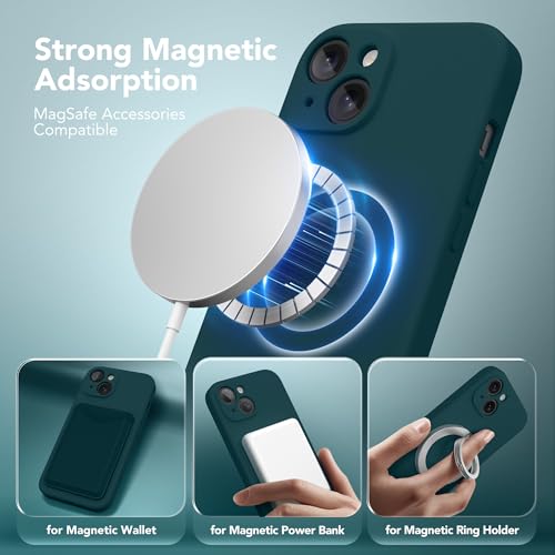 Image of Magnetic for iPhone 13 Case, Compatible with MagSafe, [Full Camera Protection][Screen Protector] Silicone Shockproof Protective Phone Case for iPhone 13 6.1 inch, Deep Blue