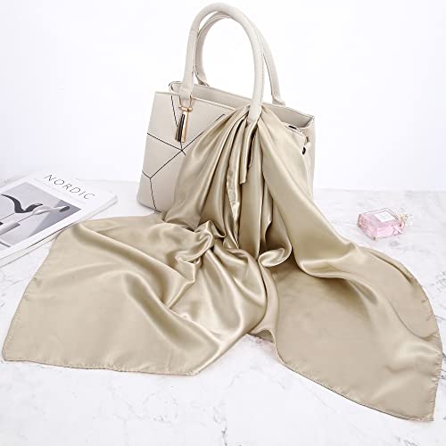 Doobo 3 Pcs 35 Inches Silk Scarf Silk Bandana Silk Head Scarf Satin Head Scarf Hair Scarf Silk Hair Wrap Neck Scarf Square Scarf For Women Girls(White,Black,Khaki) #TOP6