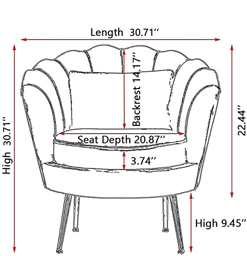 Image of Living Room Vintage Velvet Fabric Tub Armchairs with Metal Leg Armrests Lounge Comfortable Royal & Luxury (Coral, 2+1+1)