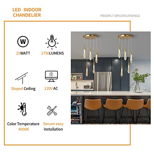 LMQNINE Kitchen Light Fixtures Ceiling Dimmable LED Modern Gold Pendant Light Mini Teardrop Crystal Pendant Light for Kitchen Island Bedroom Hallway Entryway (5-Light) - Image 3