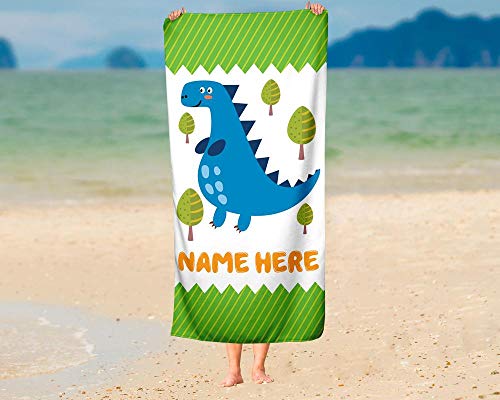 Personalized Dinosaur T Rex Towel For Kids - Custom Travel Beach Pool And Bath Towels For Adults Toddler Baby Boys Girls #TOP2