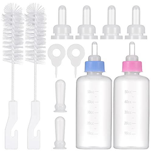 KroY PecoeD Pet Feeding Kit - Milk Bottle Set for Kitten & Puppy 50ml With Replacement Nipples & Cleaning Brushes