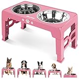 Jovrun Elevated Dog Bowls for Medium Size Dogs, Non-Slip Dog Feeder with 1*Stainless Steel Dishes & 1*Slow Feeder Bowl, 5 Heights Adjustable Raised Bowls to 3.15″-8.66″-9.84″-11.02″-12.2″
