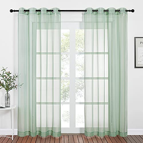 NICETOWN Sheer Window Curtains for Farmhouse, Ring Top Voile Textured Window Treatment Vertical Panels for Study Room/Bedroom/Living Room, Sage Green, W54 x L84, 2 Panels Sage Green 54"W x 8