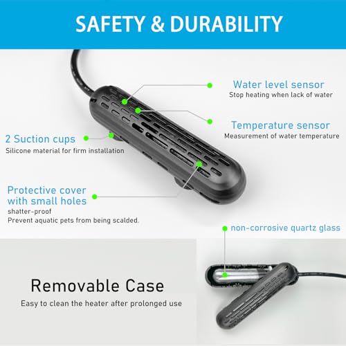 YukiHalu Small Aquarium Heater 25/50/100/150W with Protective Cover, Mini Fish Tank Heater, External Controller, Temperature Adjustable, Digital Display, Used for 5/10/20/30 Gallons (100W-20Gallon) - Thumbnail 4