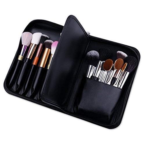 Image of Makeup Brush Holder Bag, Professional Makeup Brushes Organizer Bag Makeup Artist Cosmetic Case Leather Handbag Black Travel Portable