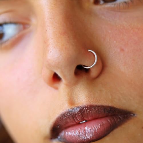 ALACLO 14k White Gold Septum Rings Hoop for Women Men, 20G Segment Gold Nose Rings, 8mm Gold Cartilage Hoop for Helix, Rook, Daith, Tragus, Body Piercing Jewelry by ALACLO - Used condition - Image 2