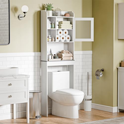 ZENY Over The Toilet Storage Cabinet, Bathroom Organizer with Adjustable Shelf and Double Doors, Freestanding Bathroom Space Saver Toilet Rack (White)