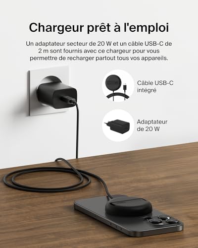 Belkin BoostCharge Pro Socle de recharge aimanté Qi2 avec Chargeur Secteur - vue 9