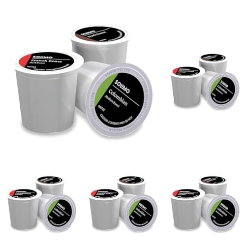 Amazon Brand - Solimo Coffee Pods, Assorted pack (French, Dark, Colombian), Compatible with Keurig 2.0 K-Cup Brewers, 100 Count (Pack of 5)