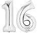 Produktbild TopTen Folienballon Zahl 16 Silber XXL über 90 cm hoch - Zahlenballon / Luftballon für Geburtstagsparty, Jubiläum oder sonstige feierliche Anlässe (Nummer 16)