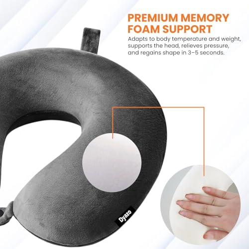 Image of Travel Neck Pillow for Travelling & Sleeping | Memory Foam Cushioning | Soft Velvet U Shape Neck Holder Pillow for Airplane Flight, Car, Train, Office Head Support for Men & Women (Grey)