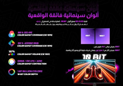 ماجيستي شاشة العاب OLED 27 انش 2K QHD | QD-OLED | 280Hz | 0.03ms | HDR400 | 157% sRGB | 10 بت | جي سينك & فري سينك | HDMI 2.1 | DP وUSB-C | فيسا | مكبرات صوت مدمجة | خلفية RGB | حامل مرن