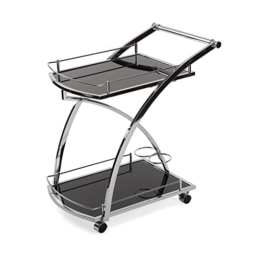 Versa Driana Carro para la Cocina, el Salón o el Comedor, Moderna Camarera, Con ruedas, Medidas (Al x L x An) 73 x 46 x 66 cm, Cristal y Metal, Color Negro