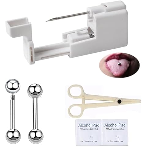 Orglace 6PCS Tongue Piercing Kit,Professional Body Piercing Gun Kits at Home,Tongue Ring,Body Piercing Needle Tool Kits Stainless Steel for Women Men (Tongue Piercing Kit) Cover