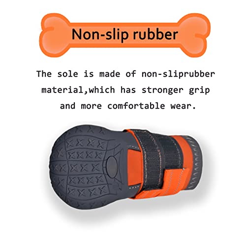 Image of XSY&G Dog Boots,Waterproof Dog Shoes with Reflective Strips,Rugged Anti-Slip Sole, Outdoor Shoes for Medium Large Dogs, Orange-Size 6 (4 Pairs) | Dog Boots & Paw Protectors Waterproof & Anti-Slip with Reflective for Hardfloors, Rugged Skid-Resistant Sole Orange Size6