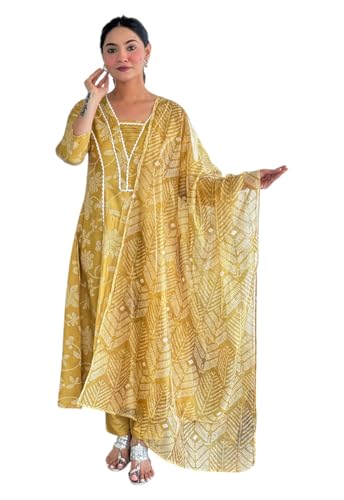 Kurta brodé jaune LookMark avec broderies traditionnelles en rayonne
