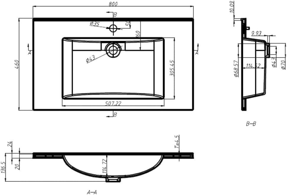 vidaXL Drop-in Mounting Built-in Wash Basin, White SMC Material with Resin, Fiberglass, and Stone Powder, for Bathroom or Washroom Use, 31.5"x18.1"x5.1"