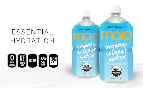 MOJO Organic Coconut Water | Hydration Drink & Sports Drink | Electrolytes Beverage 1043 mg | Vitamin B & C | Hydration Drink for Skin & Body | 33.8 Oz (Pack Of 6)