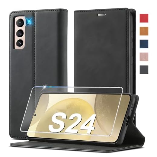 2024 Upgraded Handyhülle für Samsung Galaxy S24 Hülle Leder [Mit S24 Schutzfolie] für Samsung Galaxy S24 5G Hülle Klappbar Leder Flip Wallet Stoßfeste Case Schutzhülle Klapphülle für Samsung S24 Hülle