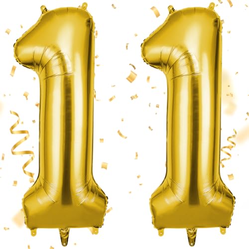 OFFCUP Ballon d'Anniversaire 11 Ans Or, Foil Ballon Numéro Chiffre 101cm, Gonflable Hélium, Deco Anniversaire 11 Ans Grand Ballons pour Fête Party Mariage
