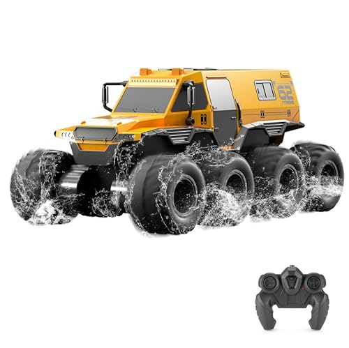 GoolRC Amphibious Remote Control Car, 8WD RC Cars, 2.4GHz Remote Control Boat, Waterproof Off Road RC Monster Truck, All Terrains Electric Armored Vehicle Crawler for Adults (Yellow)