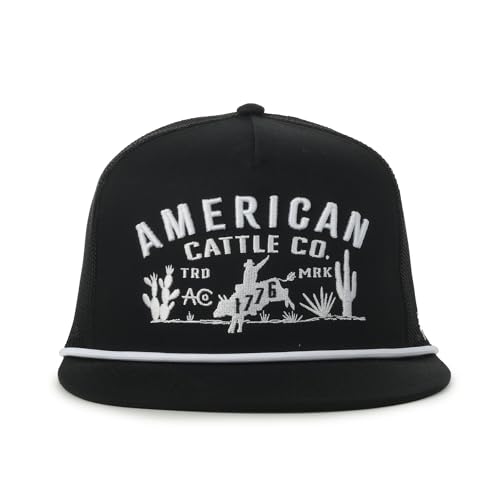 Outdoor Cap American Cattle Co. Trucker Hat – Western Cowboy Mesh Snapback Cap, Rodeo Rope Hat for Men Black/Black