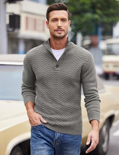 COOFANDY Mens Quarter Button Sweater Turtleneck Pullover Sweater Cable Knit Henley Mock Neck Sweater2