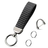 JUSTTOP Leather Keychain, Carbon Fiber Car Key Chain with Anti-Lost D-Ring and 2 Key Ring, Car Accessories, Universal Keychain for Men and Women (Black)