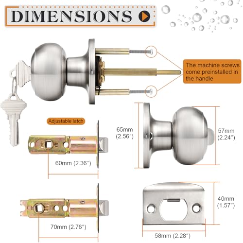Probrico Keyed Entry Door Knobs, Exterior Interior Door Knob with Lock 6 Pack, Bedroom Bathroom Door Knobs with Same Key, Brushed Nickel by Probrico - Image 5