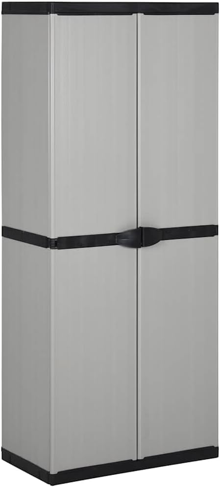 vidaXL Garden Storage Cabinet with 3 Shelves Garden Cabinet Patio Cabinet Balcony Cabinet Household Cabinet Plastic Cabinet Grey Black 68 x 40 x 168 cm