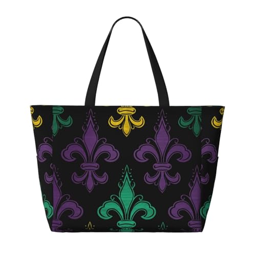 Beach Bags For Women Large Waterproof Sandproof Beach Tote Bag Lightweight Zipper Carry On Bag 3d Fleur De Lis Mardi Gras Pool Bag For Gym Travel Vocation2