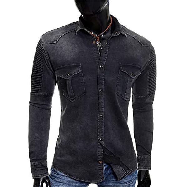 D&R Fashion herr jeansskjorta urtvättad räfflad stretchig topp