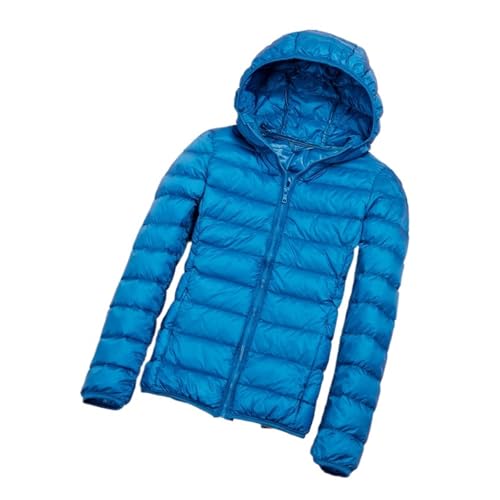CLENEA Chaqueta de invierno for mujer, plumón de pato ultraligero, chaqueta acolchada femenina delgada, abrigo portátil a prueba de viento(Blue,L)