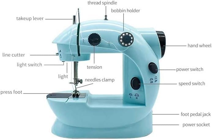 Mini Sewing Machine Portable Cutter Foot Pedal Straight Line Hand Table Night Light Two Thread Electric Winding Mending