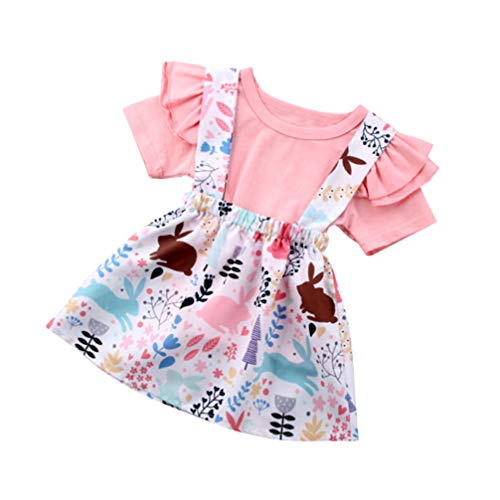 Conjunto de roupas para meninas da Páscoa com estampa floral e design de coelhinho da FENICAL (adequ