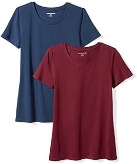 Amazon Essentials Women's 2-Pack Classic-Fit Short-Sleeve Crewneck T-Shirt, Burgundy/Navy, Medium