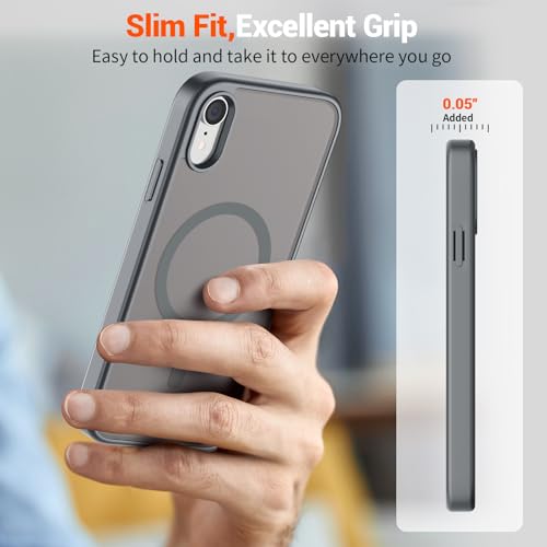 Image of SUPFINE Magnetic for iPhone XR Phone Case Gray | With Screen Protector, Translucent Matte, Compatible with MagSafe, Military Grade Drop Proof, Rugged Shockproof Protective