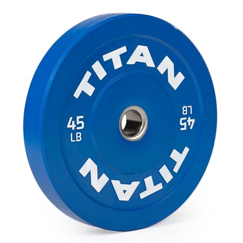 Titan Fitness Economy Olympic Bumper Plates, Color-Coded by IWF Standards, Low Bounce Rubber with Steel Insert, Weightlifting and Strength Training, Barbell Weight Set (45 LB)