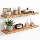 Live Edge Floating Shelves for Wall, 9.2 Inch Deep Reclaimed Elm Wood Wall Shelves with Invisible Bracket for Living Room Bedroom Kitchen Bathroom Decor, 36 Inch Wide, Set of 2, Natural Finish