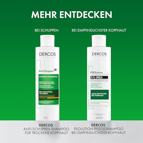 Vichy Dercos Psolution Pflegeshampoo: Beruhigendes Pflegeshampoo mit 5 % Urea gegen trockene juckende Kopfhaut – für empfindliche Kopfhaut geeignet, 200 ml
