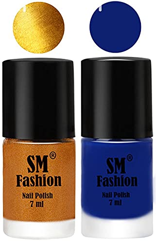 Image of Long Lasting Nail Polish | Nail Paint Combo 7 ml Each) - Set of 2 Golden-Blue